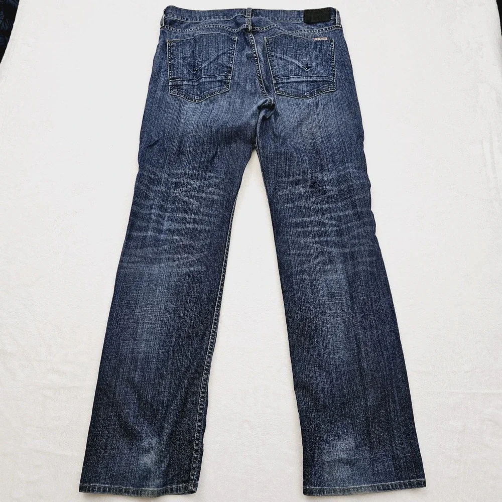 Hudson Mens 36W 33L Straight Blue‎ Five Pocket Denim Jeans M255ZAM